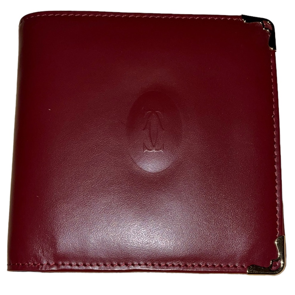 Cartier Must Line Leather Burgundy And Gold Bifold Wallet